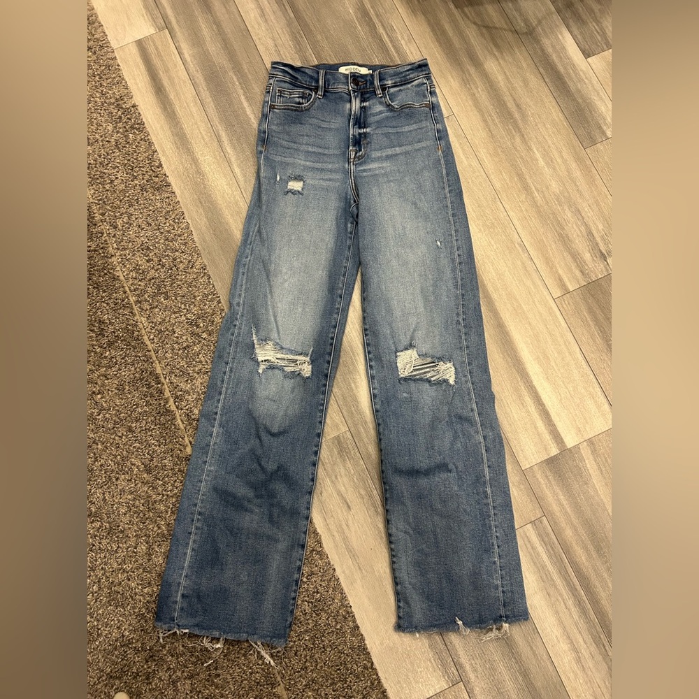 Hidden Straight Leg Distressed Jeans